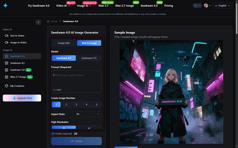 Enter Prompt In Seedream Ai