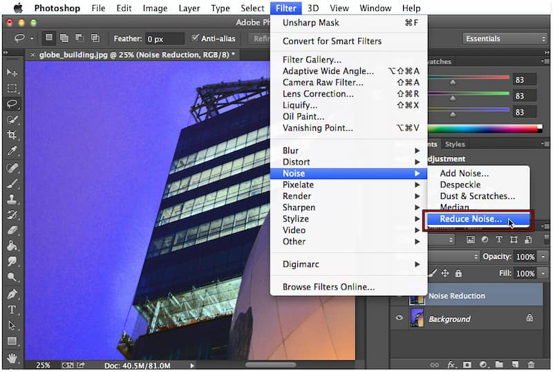 Select Noise Reduction Feature