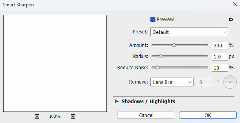 Photoshop Adjust Sharpen Value