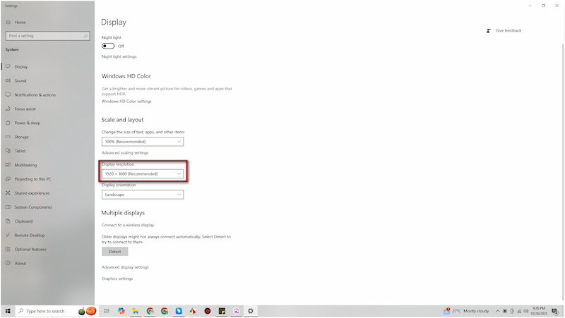 Select Recommended Resolution