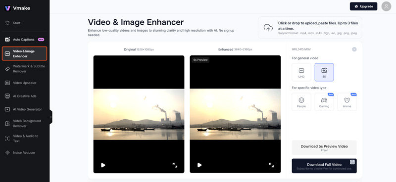 Use Vmake Video Enhancer Online
