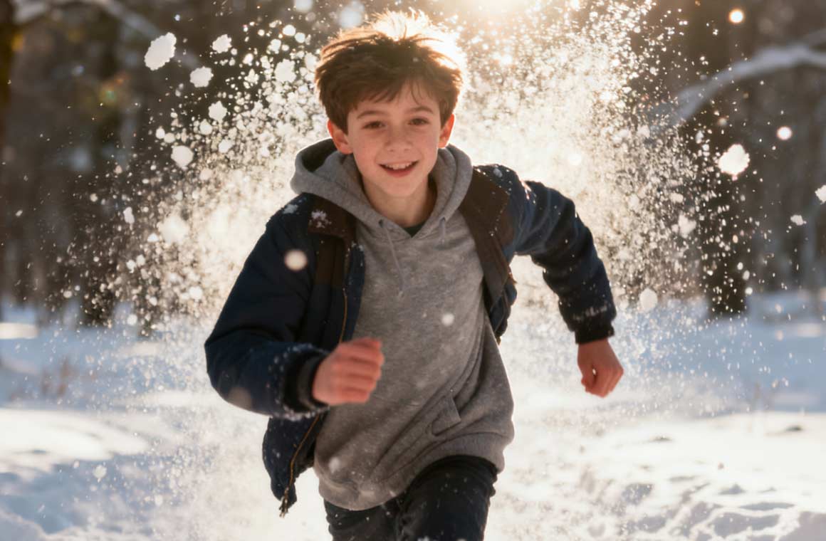 Pixverse AI Boy Run Snowy Field