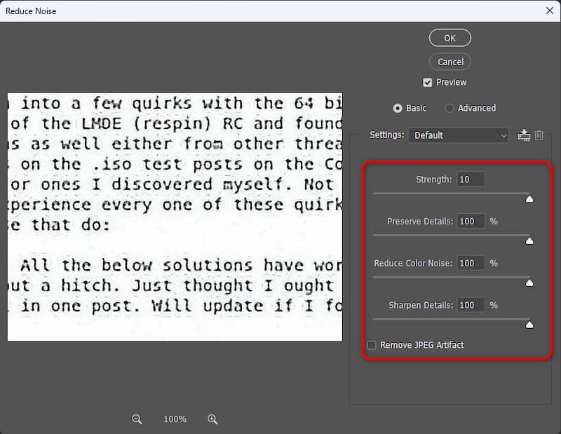 Adjust Noise Reduction Settings