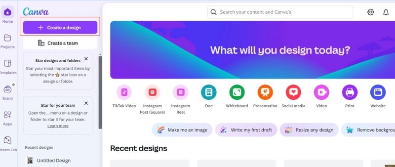 Click Create A Design