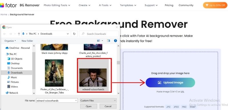 Click Upload Image