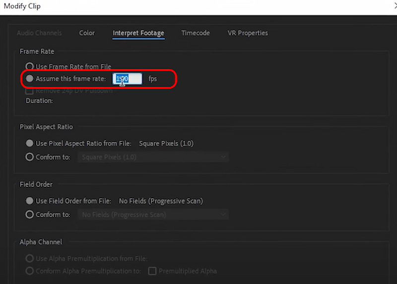 Adobe Assume Fram Rate