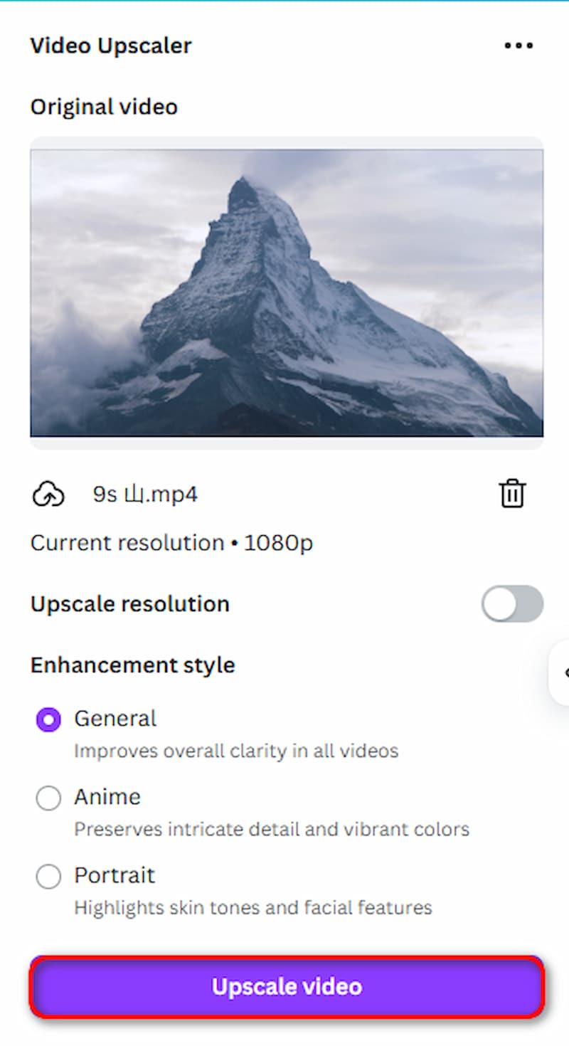 Canva Upscale Video