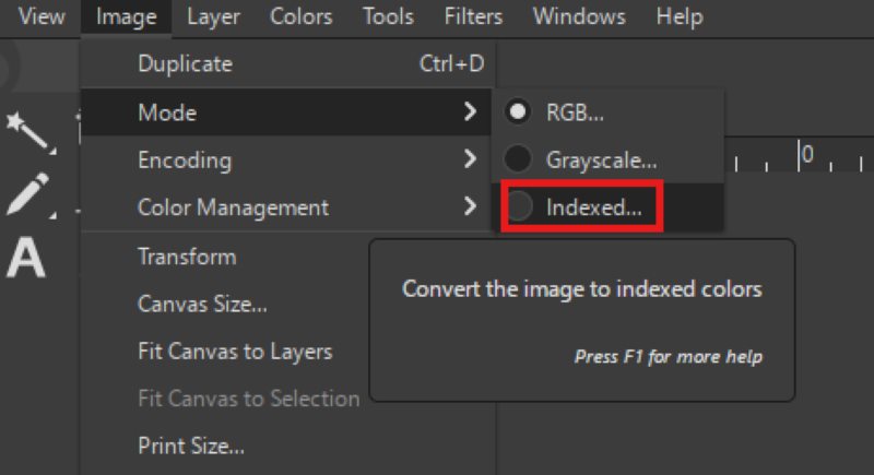 Gimp Indexed Color