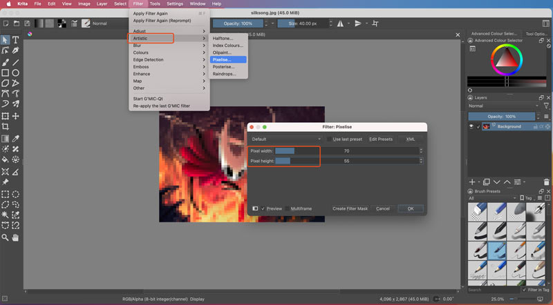 Pixelate An Image In Krita With Pixelise Filter