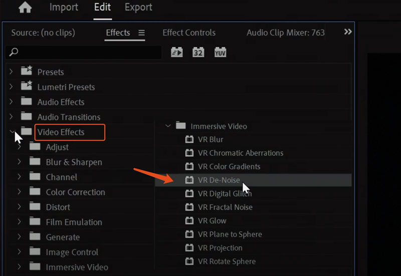 Denoise Video IN Premiere Pro VR Denoise