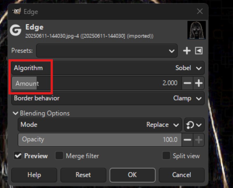 Gimp Edge Parameter
