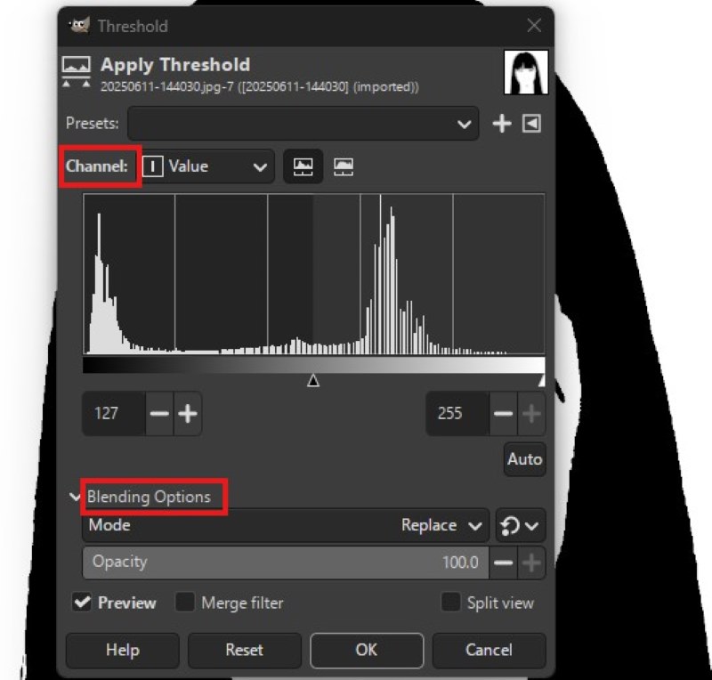 Gimp Threshold Parameter