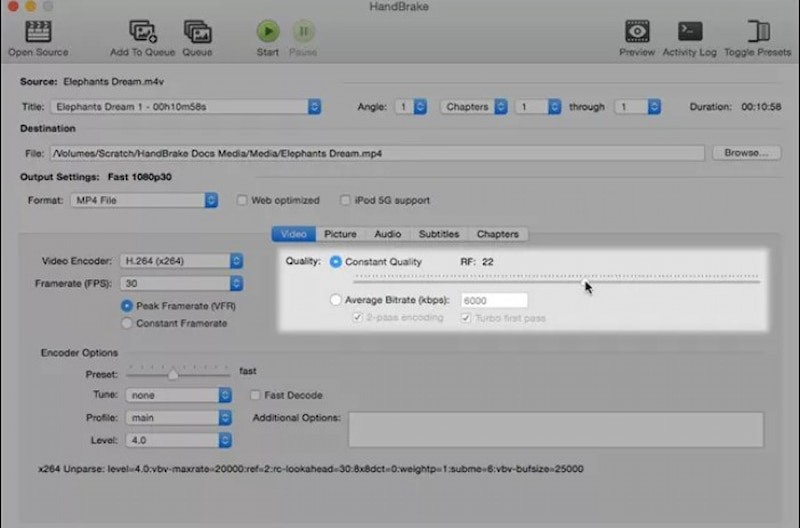 Handbreak Adjus Video Settings