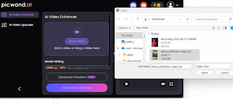 Picwand AI Video Enhancer Add Video