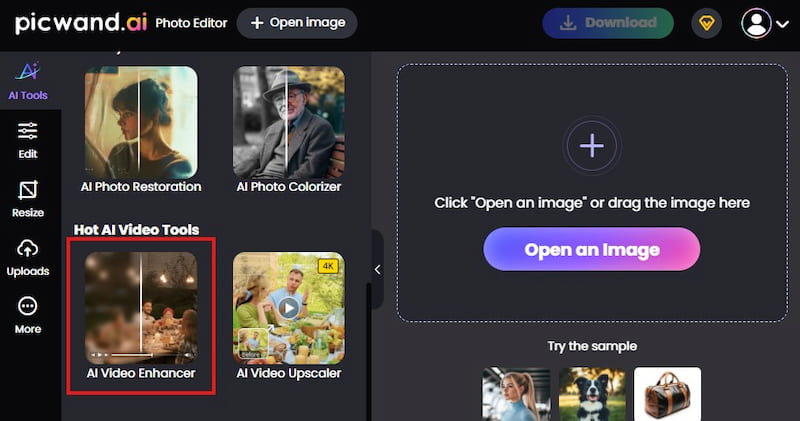 Picwand AI Video Enhnacer Button