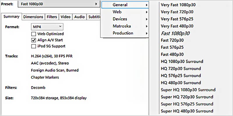 Select A Ppreset To Rip DVD Handbrake