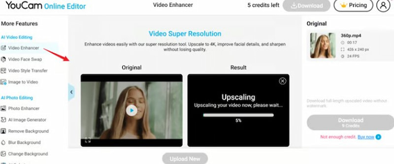 Youcam AI Video Enhancer Enhancing Process