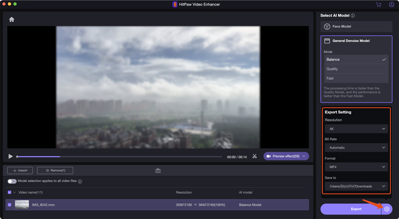 Hitpaw Video Enhancer Export Settings