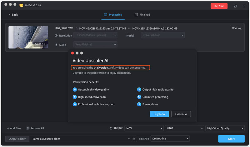 Unifab Video Upscaler AI Trial